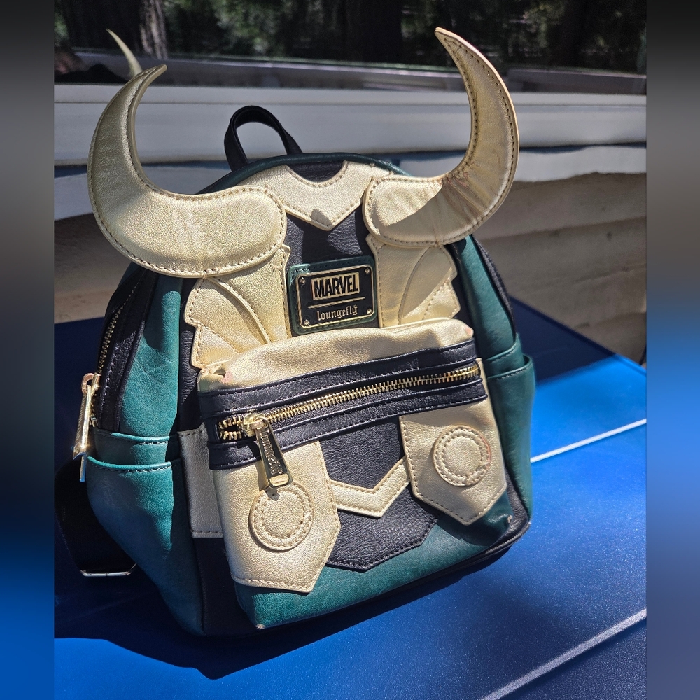 Disney Marvel x Loungefly Loki Helmet Mini Backpack - Teal & Cream - Picture 2 of 10